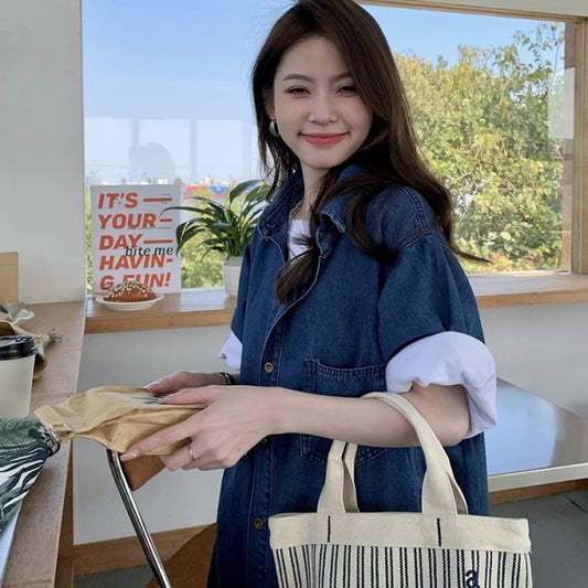 デニム シャツ ワンピース 韓国 ファッション オーバーサイズ デニムワンピ シンプル