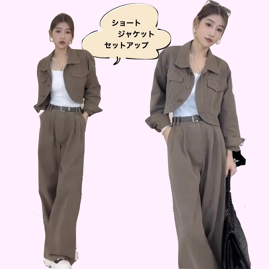 クロップジャケット セットアップ レディース 韓国 ファッション