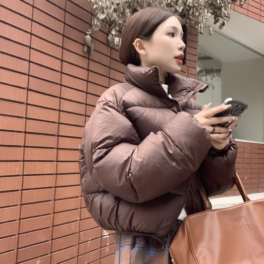 ショート丈 ボリューム エコダウンジャケット レディース 韓国 ファッション クロップド丈 ボリューム アウター 冬 防寒