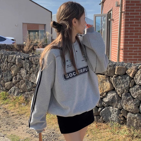 ロゴ プリント スウェット トレーナー レディース 韓国 ファッション 袖ライン 裏起毛 冬トップス