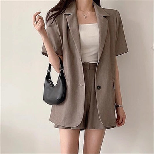 半袖 ジャケット セットアップ レディース スーツ ハーフパンツ 上下セット 韓国 ファッション ショートパンツ テーラードジャケット きれいめ