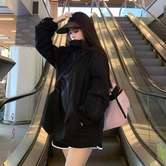 マウンテンパーカー レディース 韓国 ファッション オーバーサイズ ナイロンジャケット