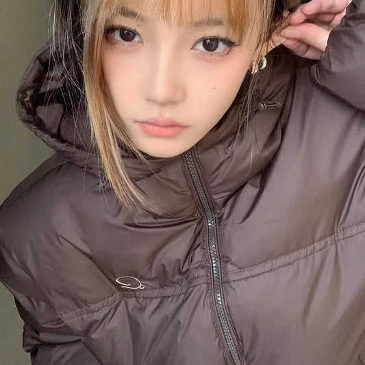 エコダウン ジャケット レディース 韓国 ファッション ブラウン オーバーサイズ 中綿 ジャケット