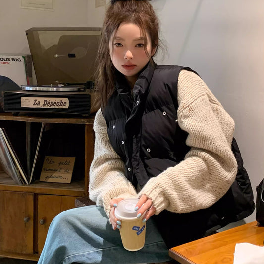 小花柄 エコダウンベスト レディース 韓国 ファッション 中綿 パデッド ボリューム ダウンベスト