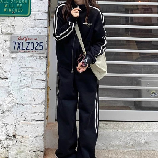 スウェット ライン セットアップ レディース ジャージ 上下セット 韓国 ファッション スポーツ ミックス ストリート オーバーサイズ スウェットジャージ