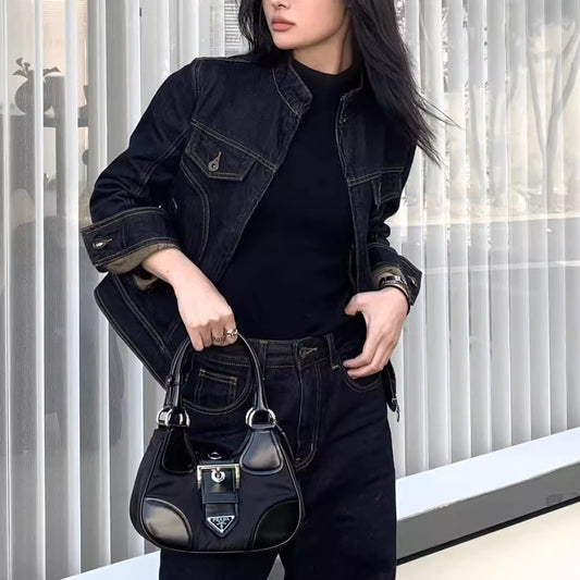 デニム セットアップ レディース 韓国 ファッション デニム ライダースジャケット ワイドパンツ ジーンズ 上下セット