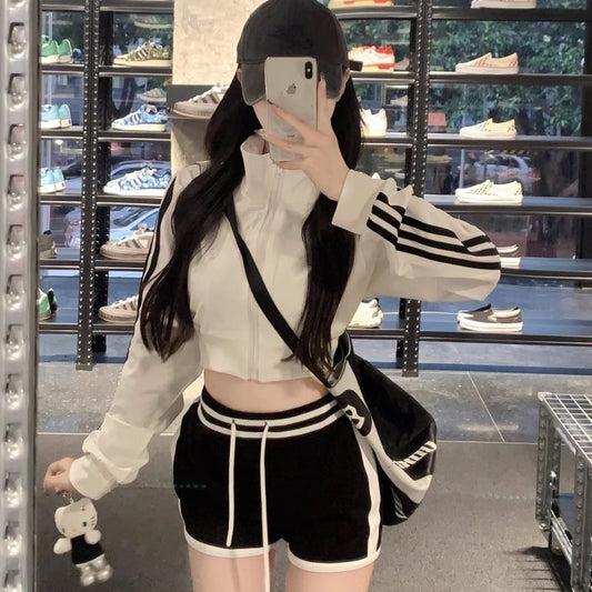 セットアップ レディース 韓国 ファッション ショートパンツ クロップジャケット ジャージ 上下セット