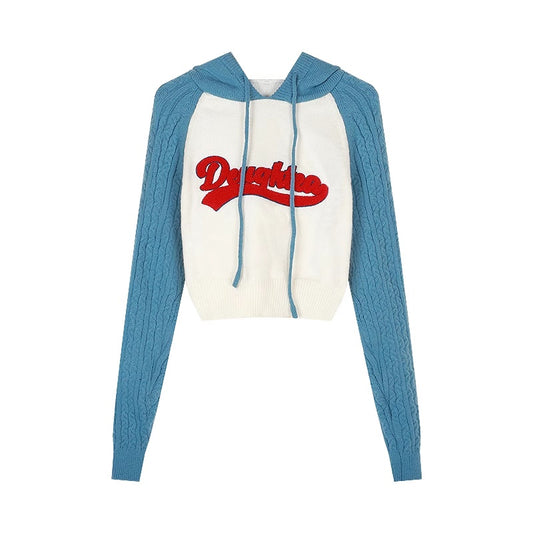 ニット パーカー レディース 韓国 ファッション 切替 バイカラー ロゴ フードニット ガーリー かわいい