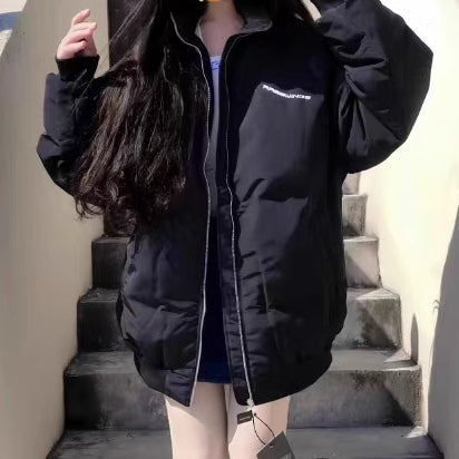 ロゴ ストリート エコ ダウンジャケット レディース 韓国 アウター 防寒 バックプリント 中綿 ジャケット