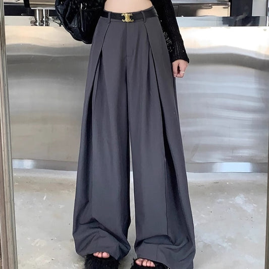 タック ワイドパンツ レディース 韓国 ファッション タックパンツ 秋冬 ボリュームパンツ