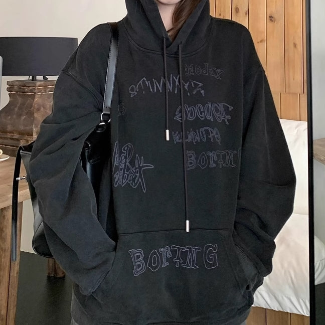 パーカー レディース メッセージ プリント プルオーバー 韓国 ファッション ヴィンテージ加工 フーディ トップス