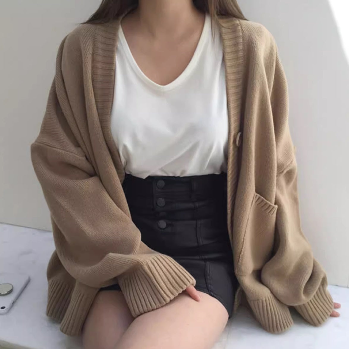 ニット オーバーサイズ カーディガン レディース 韓国 ファッション 冬 ニットジャケット無地 羽織 ボタン Vネック