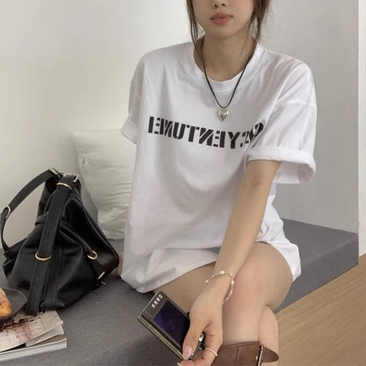 ロゴ Tシャツ レディース 韓国 ストリート ビッグシルエット ロゴグラフィック T 夏トップス