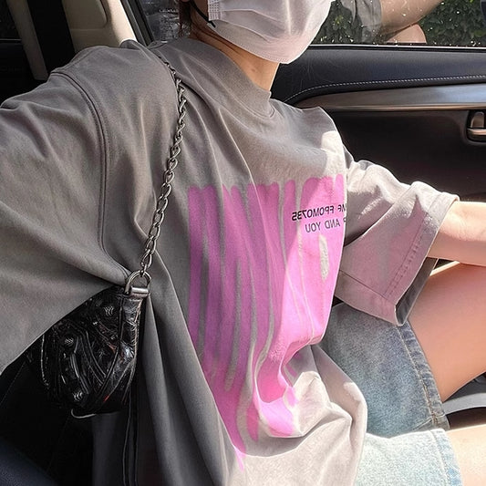 プリント ビッグロゴ Tシャツ レディース 韓国 ファッション ビッグシルエット ラフT