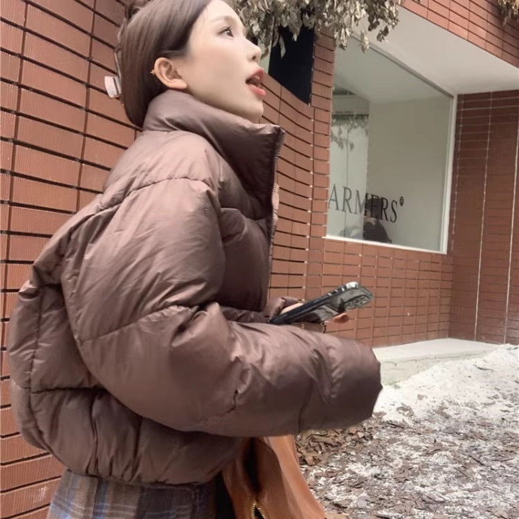ショート丈 ボリューム エコダウンジャケット レディース 韓国 ファッション クロップド丈 ボリューム アウター 冬 防寒