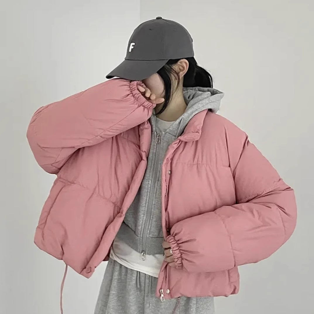 エコ ダウンジャケット レディース ショート丈 クロップ ボリューム 韓国 アウター 冬 ダウン 防寒アウター