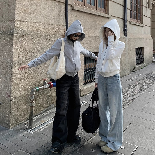 ジップ パーカー レディース 韓国 ファッション タイトフィット スウェット フーディ