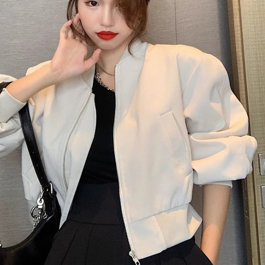 ノーカラー ショート ジャケット レディース 韓国 ファッション ミリタリー ブルゾン