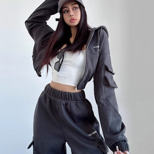 スウェット セットアップ レディース パーカー パンツ 上下セット 韓国 ファッション クロップド パーカー おしゃれジャージ サイドポケット