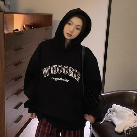 ロゴ パーカー レディース 裏起毛 韓国 ファッション 冬 トップス ビッグシルエット オーバーサイズ プルオーバー フーディ