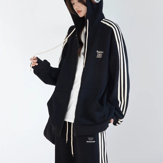 スウェット ジャージ セットアップ レディース サイドライン オーバーサイズ 韓国 ファッション パーカー ワイドパンツ スポーティー 上下セット