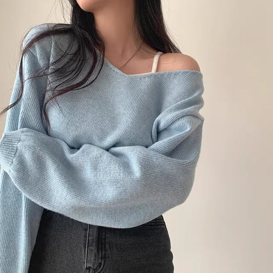 クロップド ニット レディース 韓国 トップス 冬 ショート丈 Vネック セーター