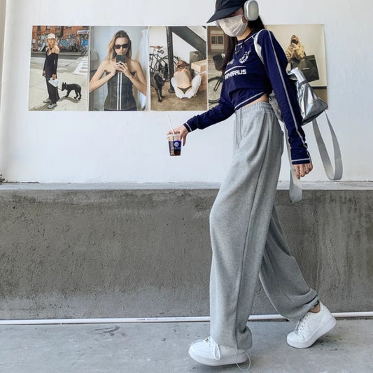 スウェット ワイドパンツ レディース 韓国 ファッション グレー ウエストゴム イージー スウェットパンツ
