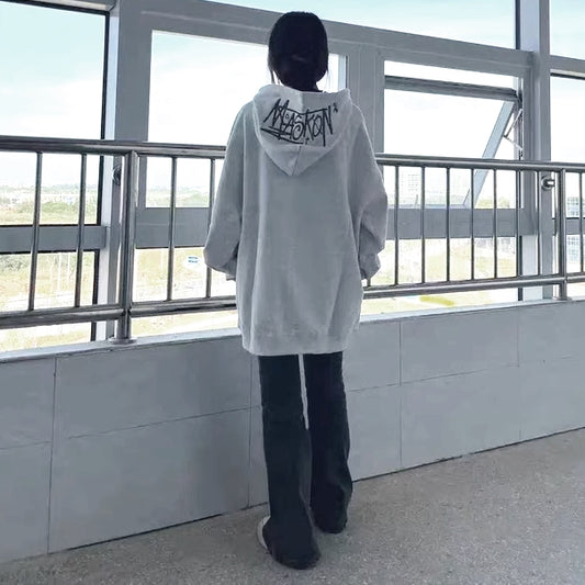 フード グラフィック パーカー レディース 韓国 ファッション ストリート トップス ロゴ 刺繍 裏起毛 ビッグシルエット フーディー