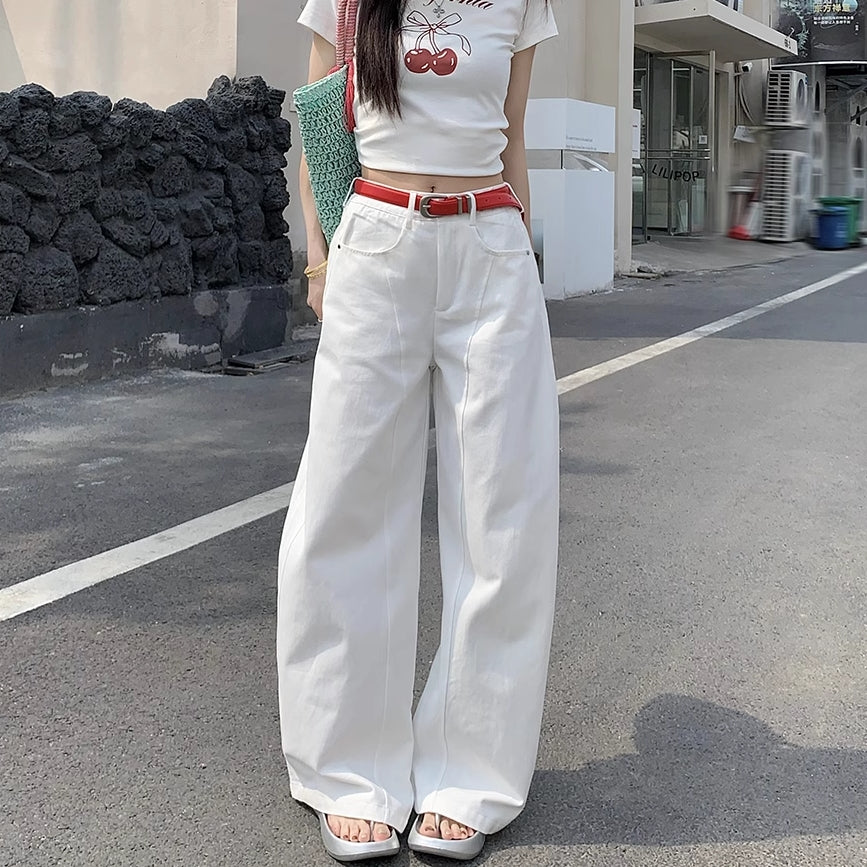 カーブ ワイドパンツ レディース 韓国 ファッション カラーパンツ バレルシルエット ロングパンツ