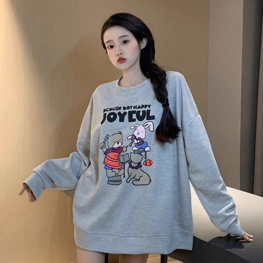かわいい キャラクター トレーナー レディース 韓国 ビッグシルエット ロゴ プリント スウェット 秋冬トップス