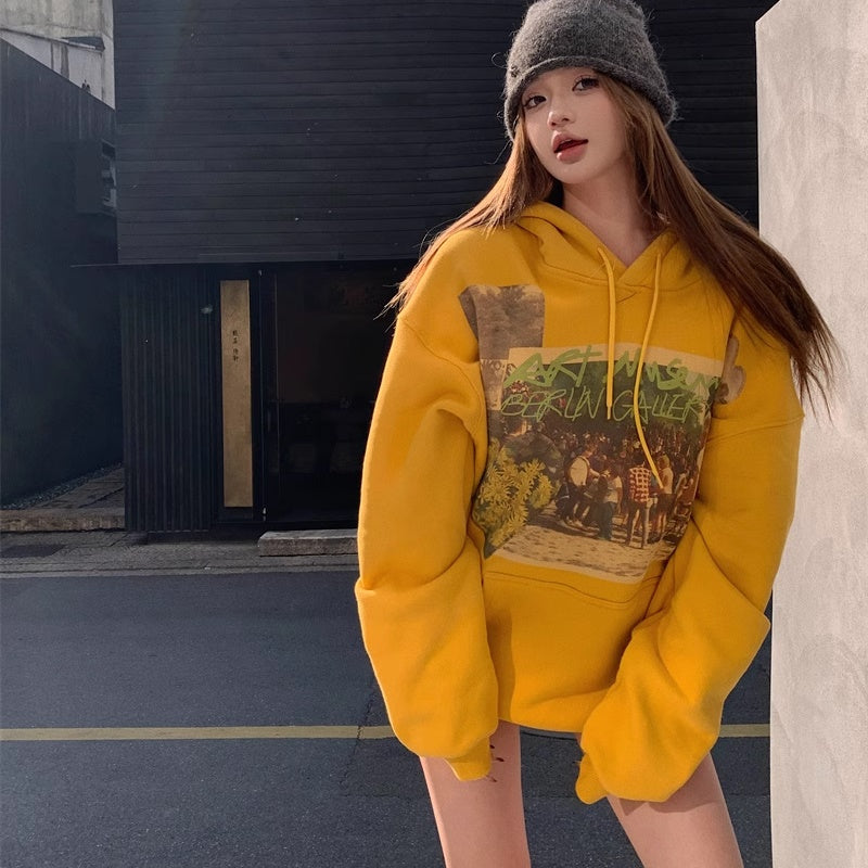 グラフィック パーカー レディース スウェット プルオーバ― フーディー 韓国 ファッション プリント フードスウェット 秋冬 裏起毛 トップス