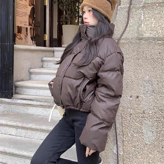 エコ ダウンジャケット クロップド丈 レディース 韓国 アウター 冬 ショート ダウン アウター ドローコード ウエスト調整