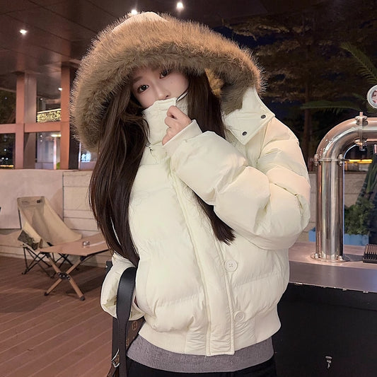 ファーフード エコダウン ジャケット レディース 韓国 ファッション 中綿 アウター 冬 防寒