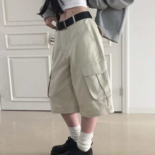 2WAY ワイド カーゴパンツ レディース ベージュ 韓国 ファッション ワークパンツ ロング ショート ジップ 切替パンツ