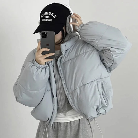 エコ ダウンジャケット レディース ショート丈 クロップ ボリューム 韓国 アウター 冬 ダウン 防寒アウター