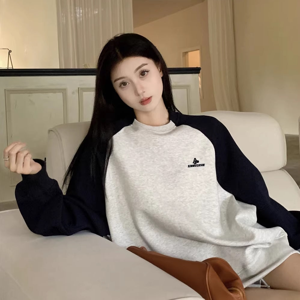 ラグラン トレーナー レディース 韓国 ファッション ワンポピント ロゴ ビッグシルエット スウェット