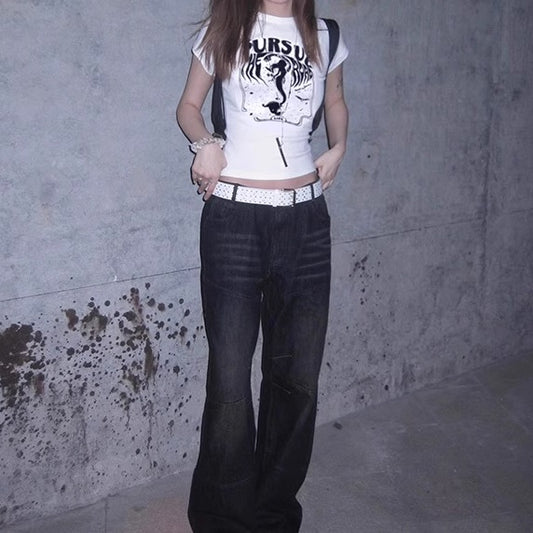 グラフィック Tシャツ レディース 韓国 ファッション クロップド タイトフィット チビT プリント T