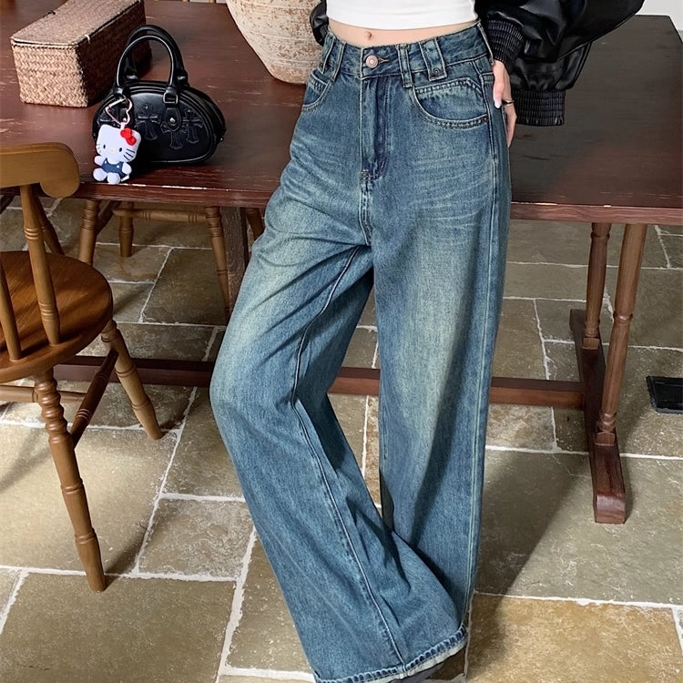 ユーズド加工 デニム パンツ フレア ワイド ジーンズ レディース 韓国 ファッション 秋冬 パンツ