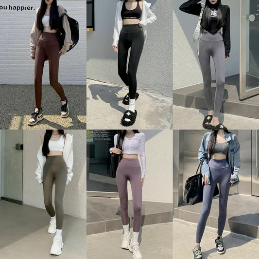 秋冬 レギンスパンツ レディース 韓国 ファッション ストレッチ タイトパンツ ニュアンスカラー レイヤード スポーツパンツ