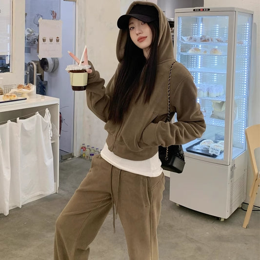 スウェット セットアップ レディース 韓国 ファッション ジップパーカー フレアパンツ 上下セット カジュアル ストリート