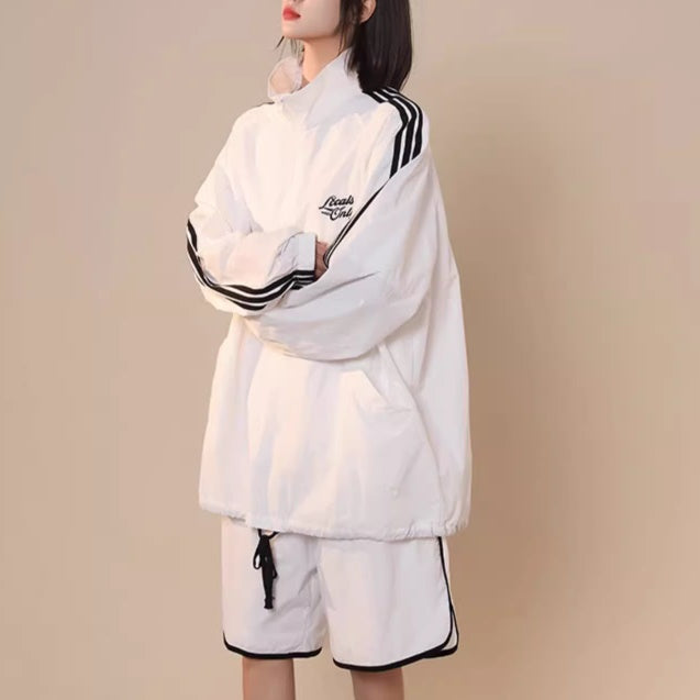 ナイロン ジャージ セットアップ レディース 韓国 ファッション オーバーサイズ サイドライン ナイロンジャケット ハーフパンツ 上下セット