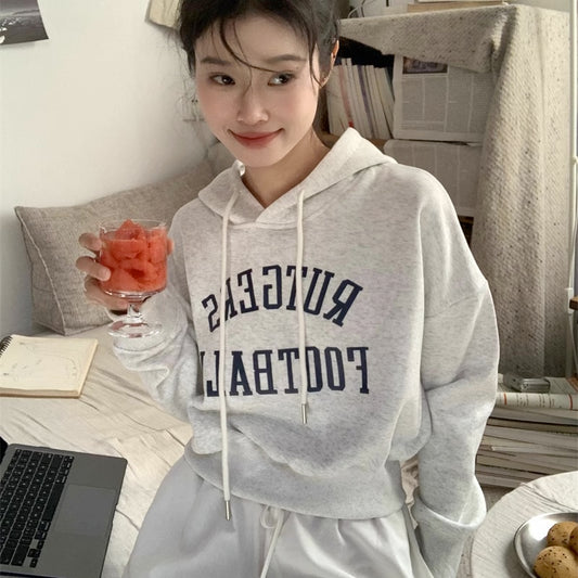 クロップド ロゴ パーカー レディース 韓国 グレー スウェット プルオーバー フーディー 秋冬 トップス ヘザーグレー