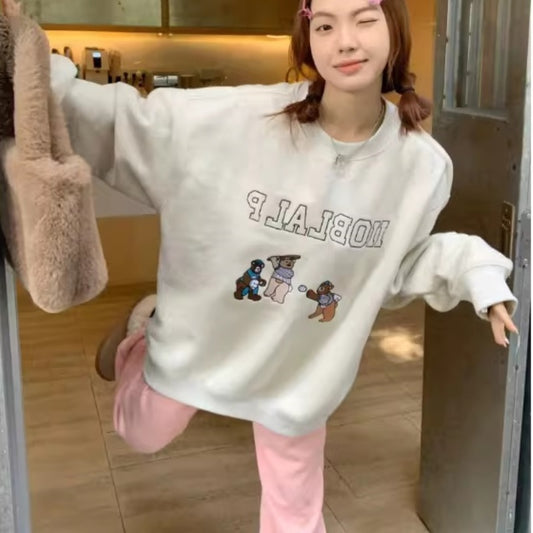 キャラ スウェット レディース 韓国 ファッション 秋冬 トップス くま オーバーサイズ トレーナー
