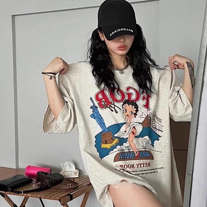 Tシャツ レディース キャラ プリント ビッグシルエット 韓国 ファッション ベティ かわいい