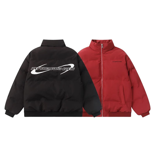 ロゴ ストリート エコ ダウンジャケット レディース 韓国 アウター 防寒 バックプリント 中綿 ジャケット