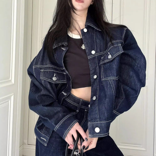 デニム セットアップ レディース 韓国 ファッション Gジャン デニムワイドパンツ デニムオンデニム 上下セット