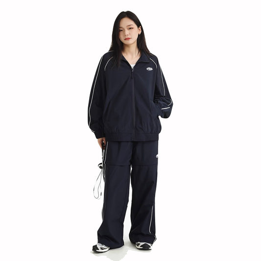 ナイロン ジャージ セットアップ レディース 2WAY ハーフパンツ切替 ファスナー 韓国 ファッション ライン ジャージ トラックジャケット