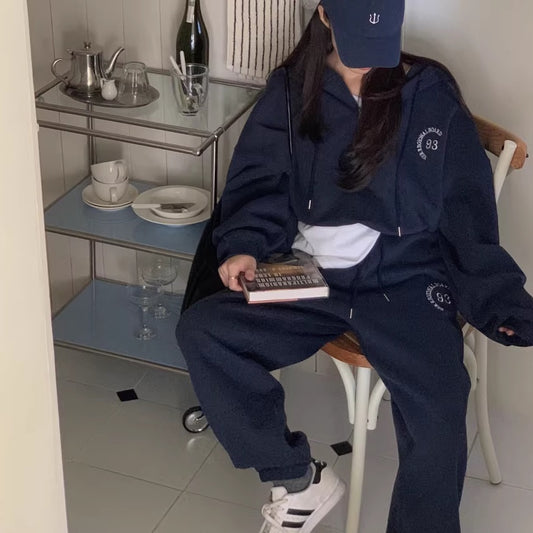 スウェット セットアップ レディース 上下セット 韓国 ファッション プルオーバー ドローコード スウェット トレーナー ワイドパンツ ロゴマーク プリント ベージュ/グレー/ネイビー