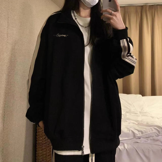 スウェット ジャージ セットアップ レディース 韓国 ファッション アシメ 非対称 ロゴ サイドライン ジップ トラックジャケット ワイドパンツ 上下セット