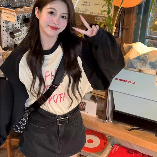 カットアウト ロンT レディース 韓国 ファッション ロゴ グラフィック ビッグシルエット ラグラン ロングTシャツ